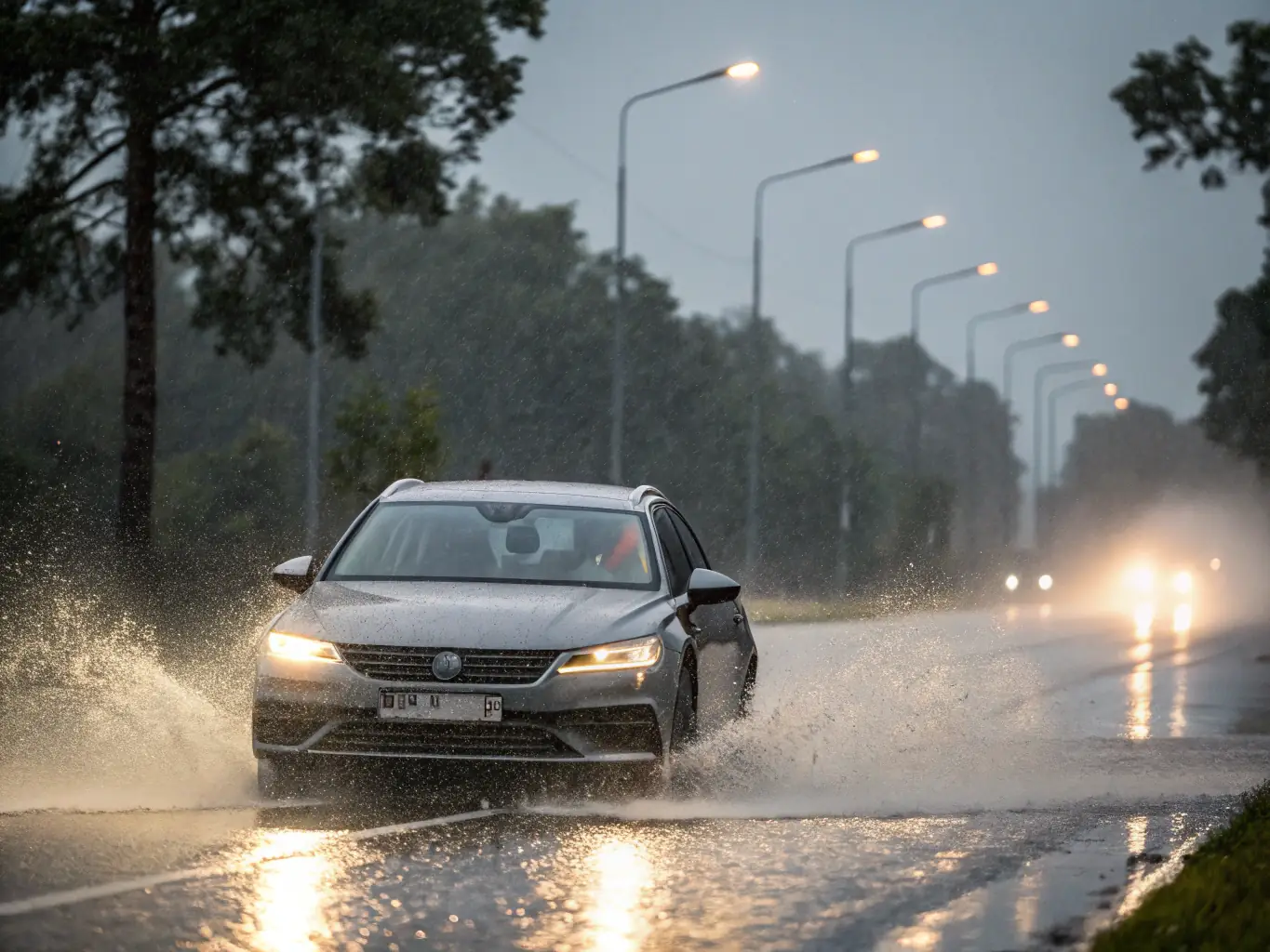 A visual representation of the convenience of all-season tires, showing a car effortlessly driving through various weather conditions, emphasizing the ease of use and adaptability.